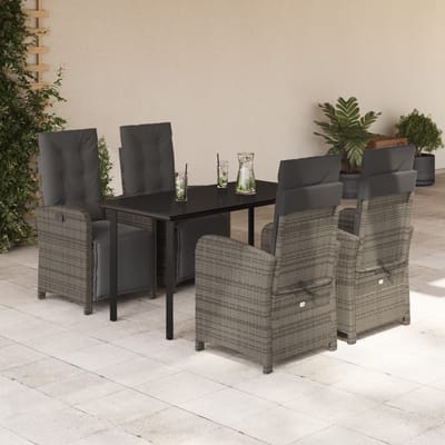 vidaXL - 5-delige - Tuinset - met - kussens - poly - rattan - grijs