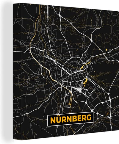 Canvas Schilderij Neurenberg - Stadskaart - Plattegrond - Kaart - Goud - Duitsland - 20x20 cm - Wanddecoratie