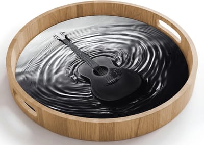 Dienblad rond 40x40 cm - Schootdienblad hout - Gitaar - Hout - Water - Borrelplank rechthoek - Plateau houten dienbladen