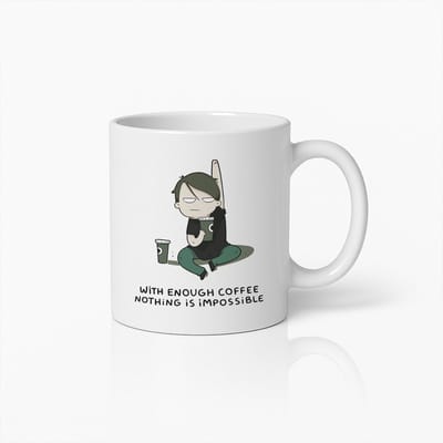 330ml Keramische Koffiemok – "With Enough Coffee Nothing is Impossible" Tekst – Motiverend Cadeau voor Koffieliefhebbers – Vaatwasser- & Magnetronbestendig