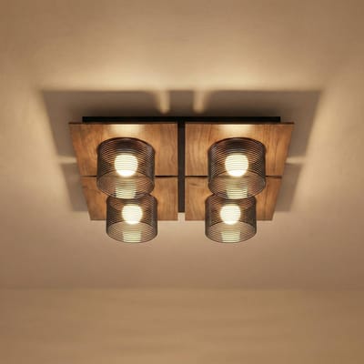 Lucande LED plafondlamp Eiko, 42 cm, walnoot/rookgrijs, glas