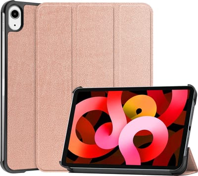 Hoesje Geschikt voor Apple iPad Air 5 (2022) - 10.9 inch - 5e Generatie - M1 - Dun & Stevig - Trifold Bookcase - Hard Cover - Hardcover Book Case - Tablet Hoes - Rosé goud