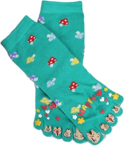 Teen dames sokken - toe socks - groen - 5 tenen - print kat / - maat 36 - 40 - cadeau - voor haar - yoga - sport sokken - pilates - runner teensokken - teenslipper sokken