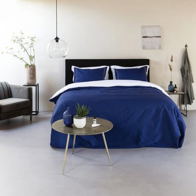 Egyptisch Katoen - Dekbedovertrek - dubbelzijdig - Marine/Wit Maat: 1-persoons (140 x 200/220 cm + 1 kussensloop) (Dreamers Den)