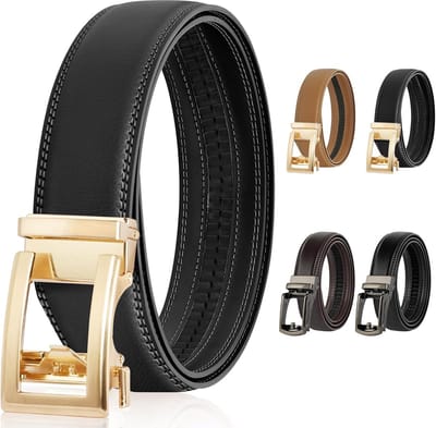 Leren riem voor dames, riem voor dames, zonder gaten, riem met automatische gouden gesp, verstelbare ratelriem voor jeans, broeken, jurken