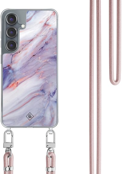 Casimoda® hoesje met koord - Geschikt voor Samsung S25 - Marmer Paars - Afneembaar koord - TPU/polycarbonaat - Paars