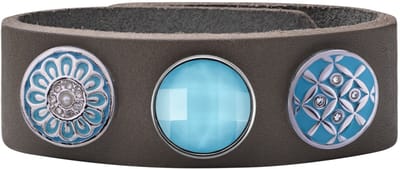 Quiges - Leren Armband Grijs met 3 Drukknopen Set 19,5 - 21,5 cm Verstelbaar - EBCMS034