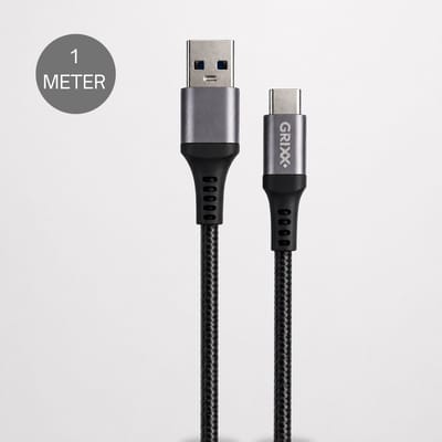 USB C naar USB A kabel - Grixx - oplaadkabel - 18W snelladen - 1 meter - zwart