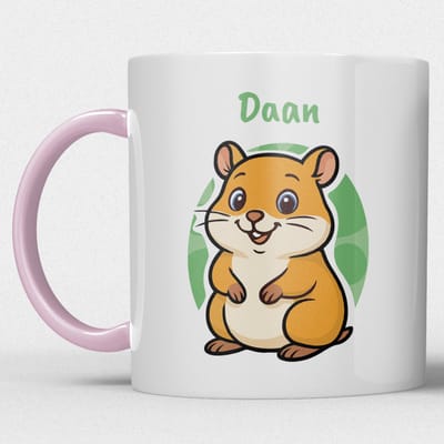 kindermok/kinderbeker | gepersonaliseerd met naam | met hamster | roze | Schattige illustraties
