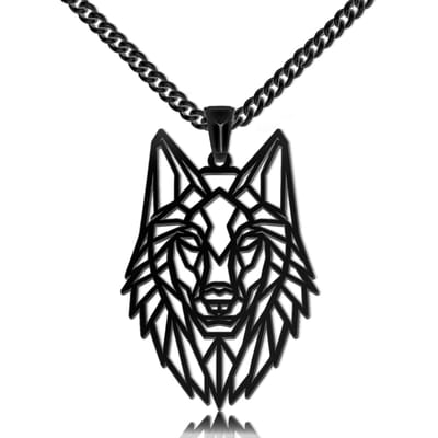 Wolf Kop Ketting Zwart - Stoere Wolven Hanger - Roestvrij Staal / Stainless Steel - 60cm - Pax Amare