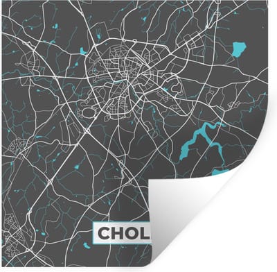 Muurstickers - Sticker Folie - Cholet - Frankrijk - Plattegrond - Kaart - Stadskaart - 100x100 cm - Plakfolie - Muurstickers Kinderkamer - Zelfklevend Behang XXL - Zelfklevend behangpapier - Stickerfolie