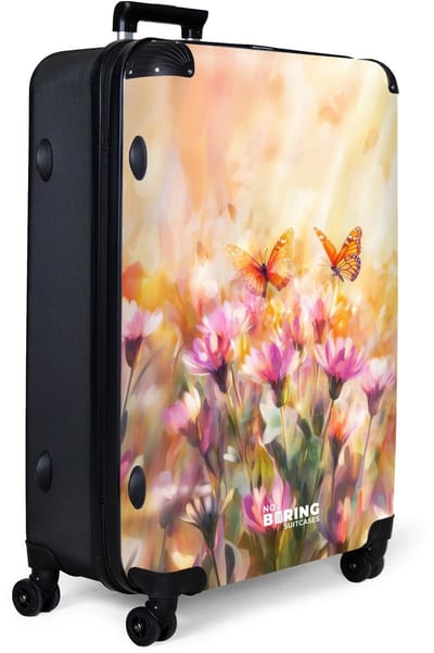 NoBoringSuitcases.com® - Koffer groot - Reiskoffer lichtgewicht - Vlinders boven bloemen in zonlicht - Rolkoffer met 4 wielen - Grote trolley XL - 98 liter bagage