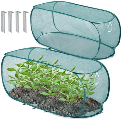 2-stuks Opklapbare tuingaas plantenhoes - Beschermingshoes voor buitenplanten - Plantenbeschermer - Plantenkoepel - Schaduwnet - Met grondtenten - 99*40*45 cm - Geschikt voor zaailingen, groenten, fruit, enz. - Groen