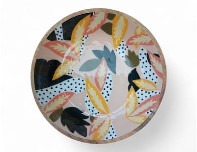 Floz Design houten schaal met patroon - fruitschaal - serveerschaal - in aardetinten - print als keramiek - 30 cm - handgemaakt en fairtrade