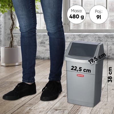 Curver Click-It multifunctionele afvalemmer, mand van kunststof, zilver, 50 liter
