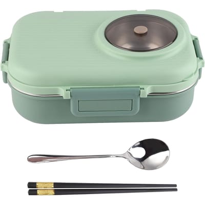 Thermale Lunchbox 1100ml Dubbellaags 3-vaks Design 304 Roestvrijstalen Bento Box met Eetstokjes L