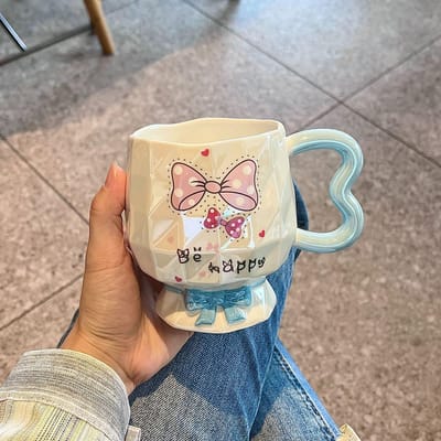 Strik Mok Hoog Kijkend Meisje Hart Kop Keramische Waterbeker Thuis Stel Kantoor Koffie Ontbijt Kop 301-400ml