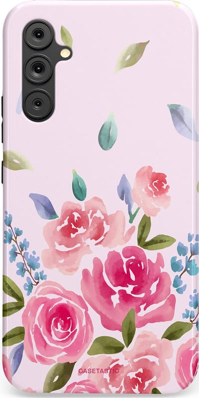 Casetastic hoesje geschikt voor Samsung Galaxy A34 (2023) 5G - Dubbellaagse bescherming - Aquarel Bloesem - Fashion Case - Lichtroze Lila Saliegroen