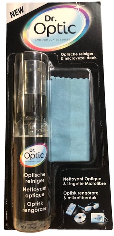 Dr. Optic Optische Reiniger met Microvezeldoek – 20 ml – Brillenreiniger voor Glas, Plastic & Optische Lenzen – Streeploos Schoon in Enkele Seconden