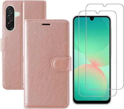 Hoesje geschikt voor Samsung Galaxy A26 bookcase Rosegoud - Met screenprotector tempered glass Galaxy A26 - 2x