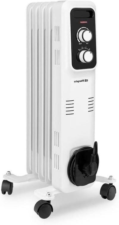 Olieradiator - Elektrische Verwarming - Ruimte Verwarmen - Regelbare Thermostaat - 1000 Watt - Wit