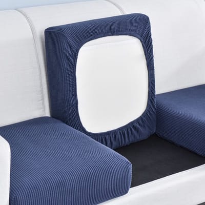 Tweepersoons bankhoes, elastische zitkussenhoes, geruite antislipstof, rondom omhullend, geschikt voor kussens (lengte 100-125 cm, breedte 50-63 cm, hoogte 5-15 cm), Blauw, 1 stuk.
