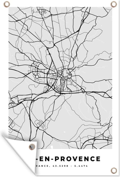 Muurdecoratie Plattegrond - Kaart - Stadskaart - Frankrijk - Aix-en-Provence - 120x180 cm - Tuinposter - Tuindoek