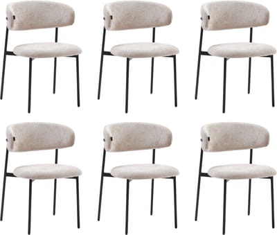 Colenis® - Daria Eetkamerstoelen Japandi - Set van 6 - Taupe - Chenille Stof - Luxe Gestoffeerde Zitting - Industrieel Design - Metalen Poten