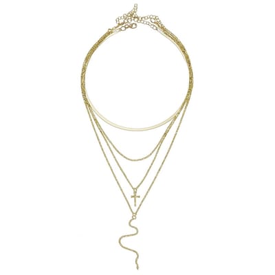 4-delige goudkleurige dames ketting set – layered design met kruishanger en verschillende schakels