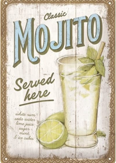 Metalen Wandbord Mojito Served Here - 20 x 30 cm in Reliëf uitgevoerd