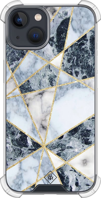 Casimoda® hoesje - Geschikt voor iPhone 13 Mini - Marmer Blauw - Shockproof case - Extra sterk - TPU/polycarbonaat - Blauw, Transparant