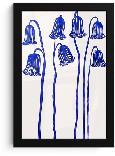 Poster in lijst - Fotolijst 20x30 cm - Posters - Bloemen - Blauw - Lijnen - Bloemblaadjes - Posterlijst zwart - Decoratie - Wanddecoratie woonkamer - Muurdecoratie slaapkamer