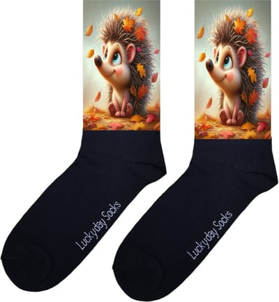 Egeltje sokken - Opkikker - Beterschap - Kerstsokken - Verjaardag cadeau - Leuke sokken - Vrolijke sokken - Print sokken - Cadeau sokken - LuckyDay Socks - Sokken waar je vrolijk van wordt - Maat 37-44