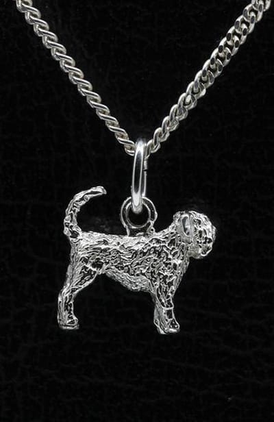 Zilveren Bouvier ketting hanger - oren ongecoupeerd staart omhoog - klein