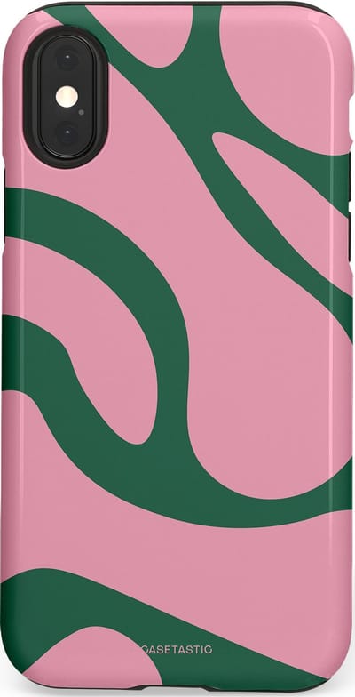 Casetastic hoesje geschikt voor Apple iPhone X / Apple iPhone XS - Dubbellaagse bescherming - Groen Roze Dansende Vormen - Fashion Case - Lichtroze Donkergroen