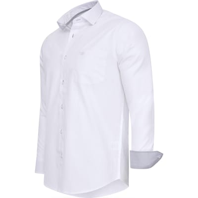 Cappuccino Italia - Heren Overhemden Overhemd Uni - Wit - Maat L