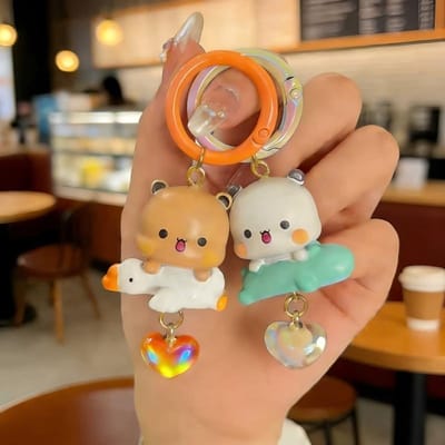 Nouveau Porte-clés Anime Bubu Dudu Panda Dessiné Yier Figurine Cadeaux Couple Animaux Kawaii Figurine Décoration Sac à Dos Cadeau de Couple brown