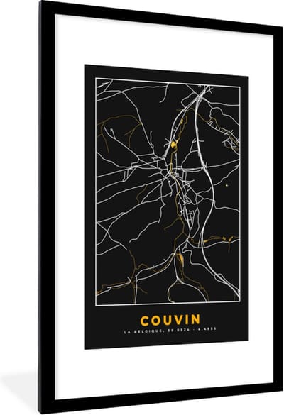Fotolijst incl. Poster - Gold - Couvin - Kaart - Plattegrond - Stadskaart - 80x120 cm - Posterlijst