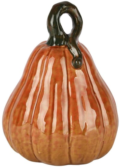 Dekoratief | Deco pompoen, oranje/groen, porselein, 14x14x18cm | A255125