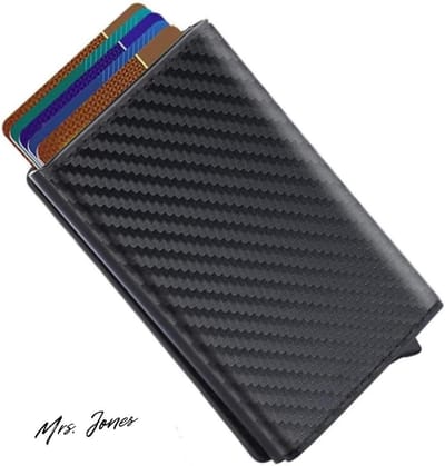 Mrs. Jones Automatische kaarthouder lichtgewicht RFID-bescherming compacte portemonnee dames heren elegant design Zwart 10 opbergvakken .