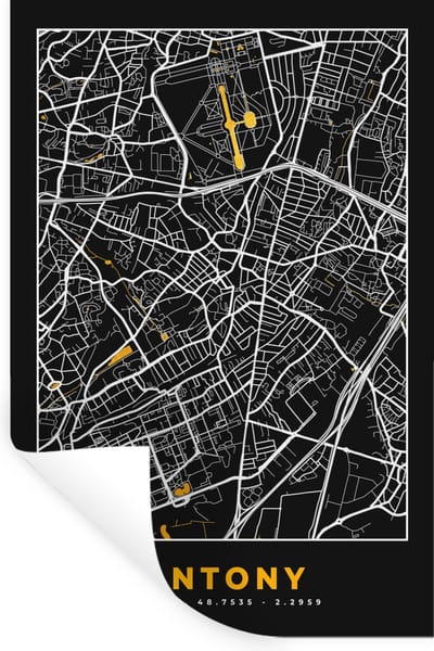 Muurstickers - Sticker Folie - Frankrijk – Antony - Plattegrond – Stadskaart – Kaart - 20x30 cm - Plakfolie - Muurstickers Kinderkamer - Zelfklevend Behang - Zelfklevend behangpapier - Stickerfolie