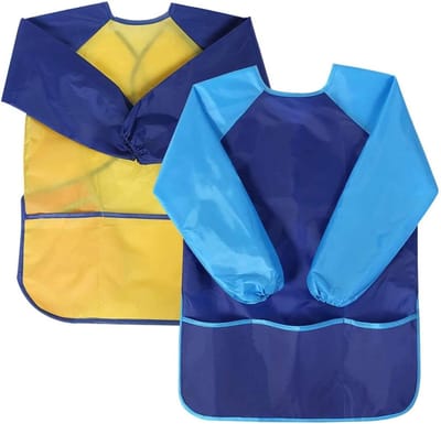 2 stuks Kinderschilderij Schort Waterdichte schilderij jas voor kinderen 3-7 jaar Meisjes Jongens ambachtsschort voor kinderen met mouwen en 3 zakken voor school, kunst, koken, voedsel