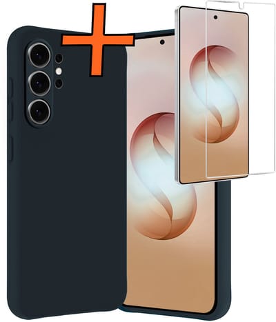 Hoes - Met Screenprotector - Geschikt voor Samsung Galaxy S26 Ultra - Sterk & Shockproof - Back Cover - Siliconen Case - Telefoon Hoes - Donkerblauw
