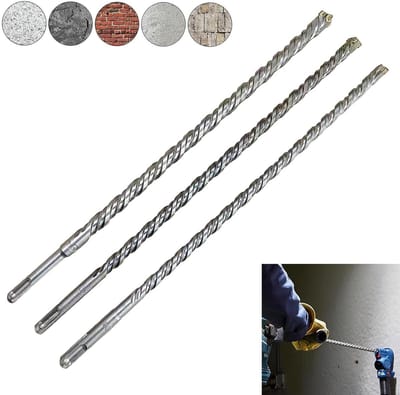 SDS Plus Hamerboor 10 12 14 x 350 mm met 4 snijkanten - Professionele betonboorset voor natuursteen, steen, beton en bakstenen muur