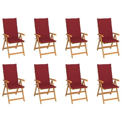 vidaXL - Verstelbare - klapstoelen - met - kussens, - 8 - stuks, - massief - teakhout