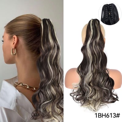 Ponytail mixed 1B H613 (P006) Zwart Blond - 55cm - Paardenstaart - Haarverlenging - Extensions - Wavy - 1BH613# - Haarstuk - 22'' - 22 inch