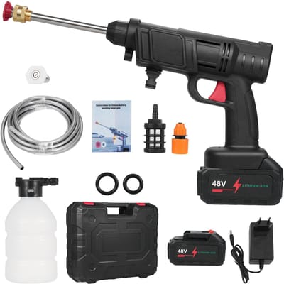 Nettoyeur haute pression Portable pour la maison, batterie au Lithium 21V, Machine à laver sans fil pour voiture, puissante EU Plug & 2 Battery noir