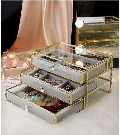 Glas Organizer Met Laden - Sieraden Doos - Sieraden Opbergen - Fluwelen Interieur - 23 x 14 x 14 cm