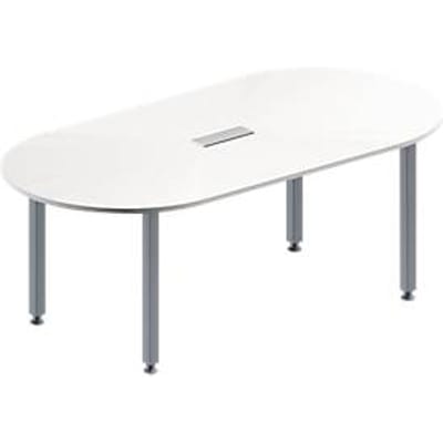 Schäfer Shop Genius Vergadertafel MODENA FLEX, in hoogte verstelbaar, ovale vorm, 4-poot vierkante buis, B 2000 x D 1000 mm, 3-voudige contactdoos, wit