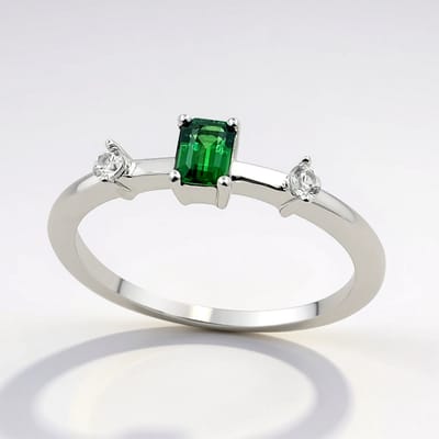 Cavill - Elegante Ring 925 Sterling Zilver - 0,207 ct Tanzania Tsavoriet - Achthoek Trapgeslepen Edelsteen - Gerhodineerd Zilver met Zirkonia Accenten